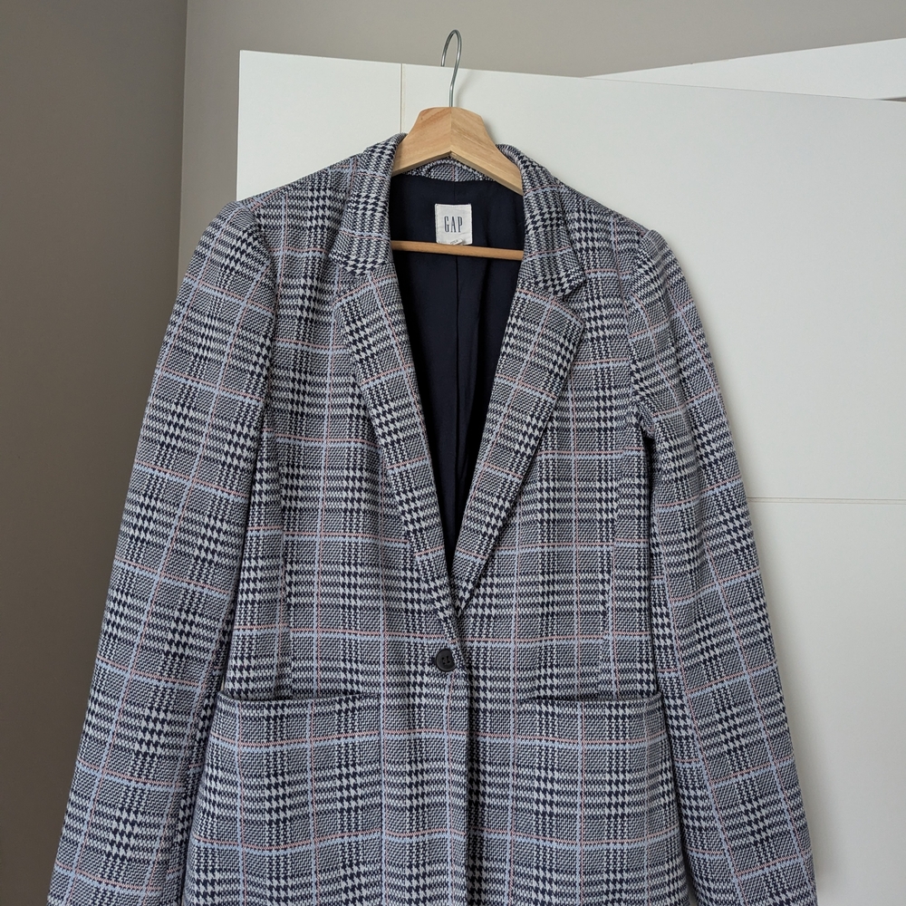 GAP Women's Black and Gray Plaid Blazer
